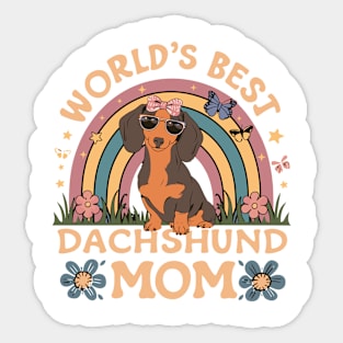 Worlds Best Dachshund Mom Colorful Rainbow and Flowers Theme Sticker